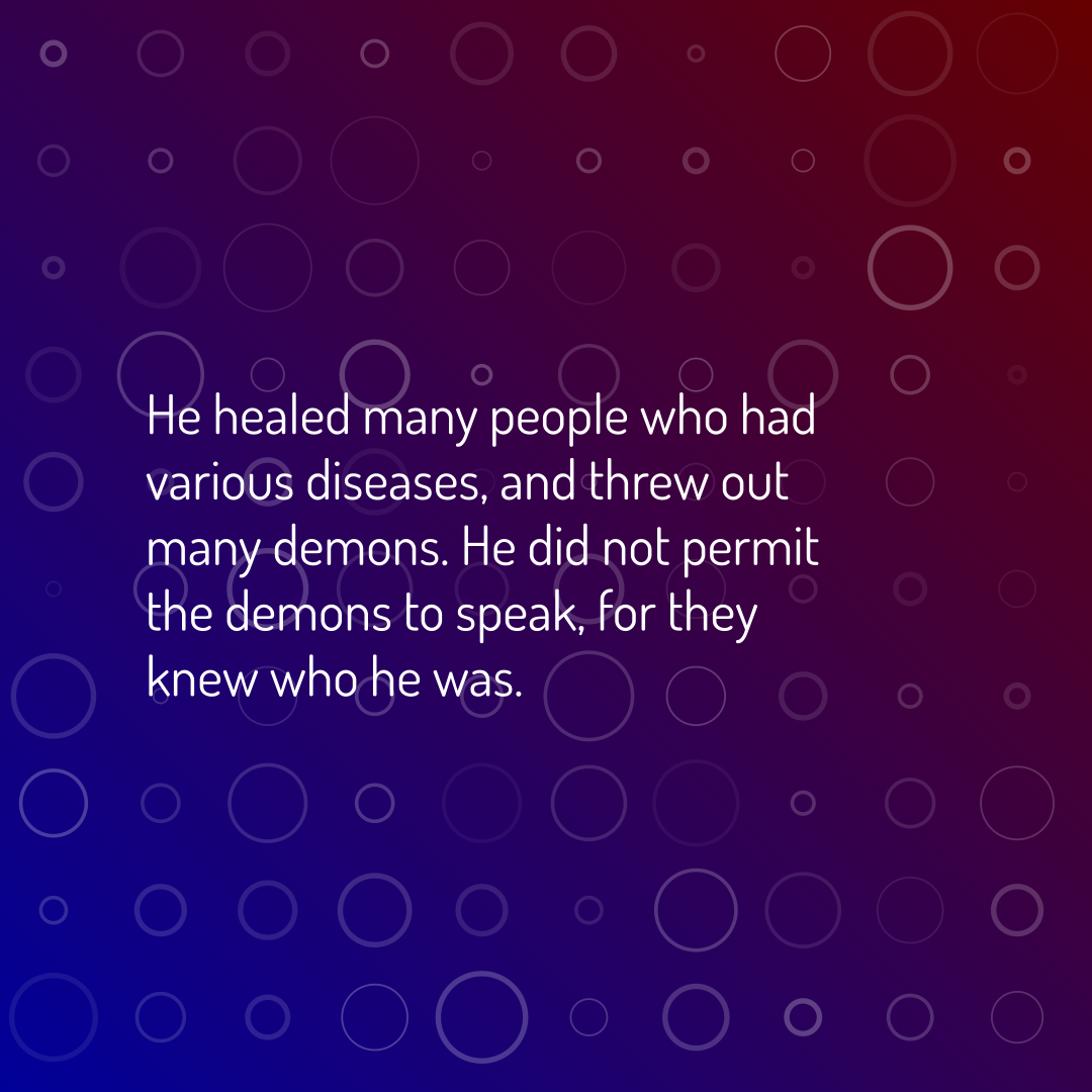 Verse of the Day Image for 2025-09-06. Scripture reference Mark 1: 34