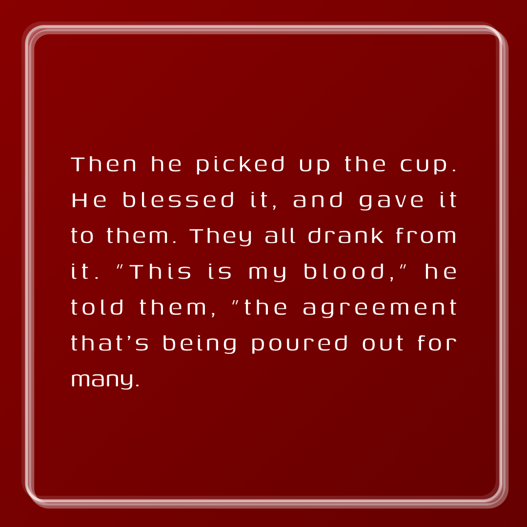 Verse of the Day Image for 2025-10-21. Scripture reference Mark 14: 23-24