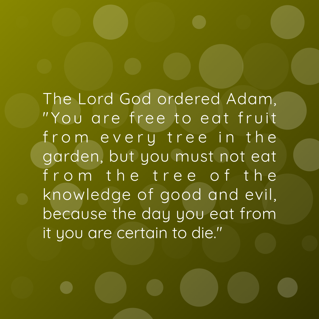 Verse of the Day Image for 2025-11-08. Scripture reference Genesis 2: 16-17