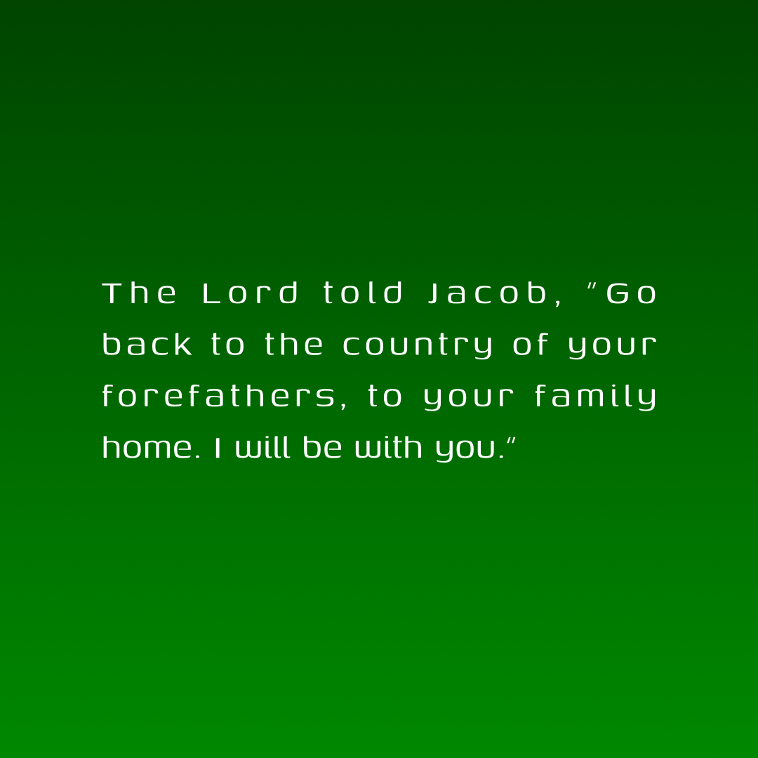 Verse of the Day Image for 2025-12-03. Scripture reference Genesis 31: 3