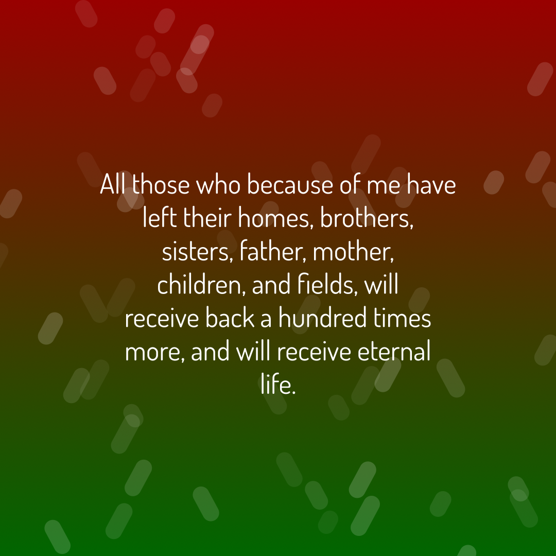 Verse of the Day Image for 2026-03-28. Scripture reference Matthew 19: 29