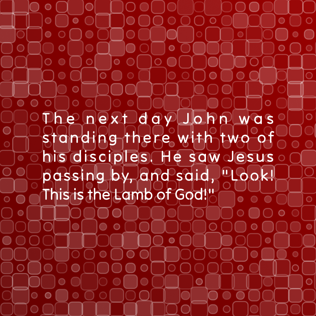 Verse of the Day Image for 2026-08-07. Scripture reference John 1: 35-36