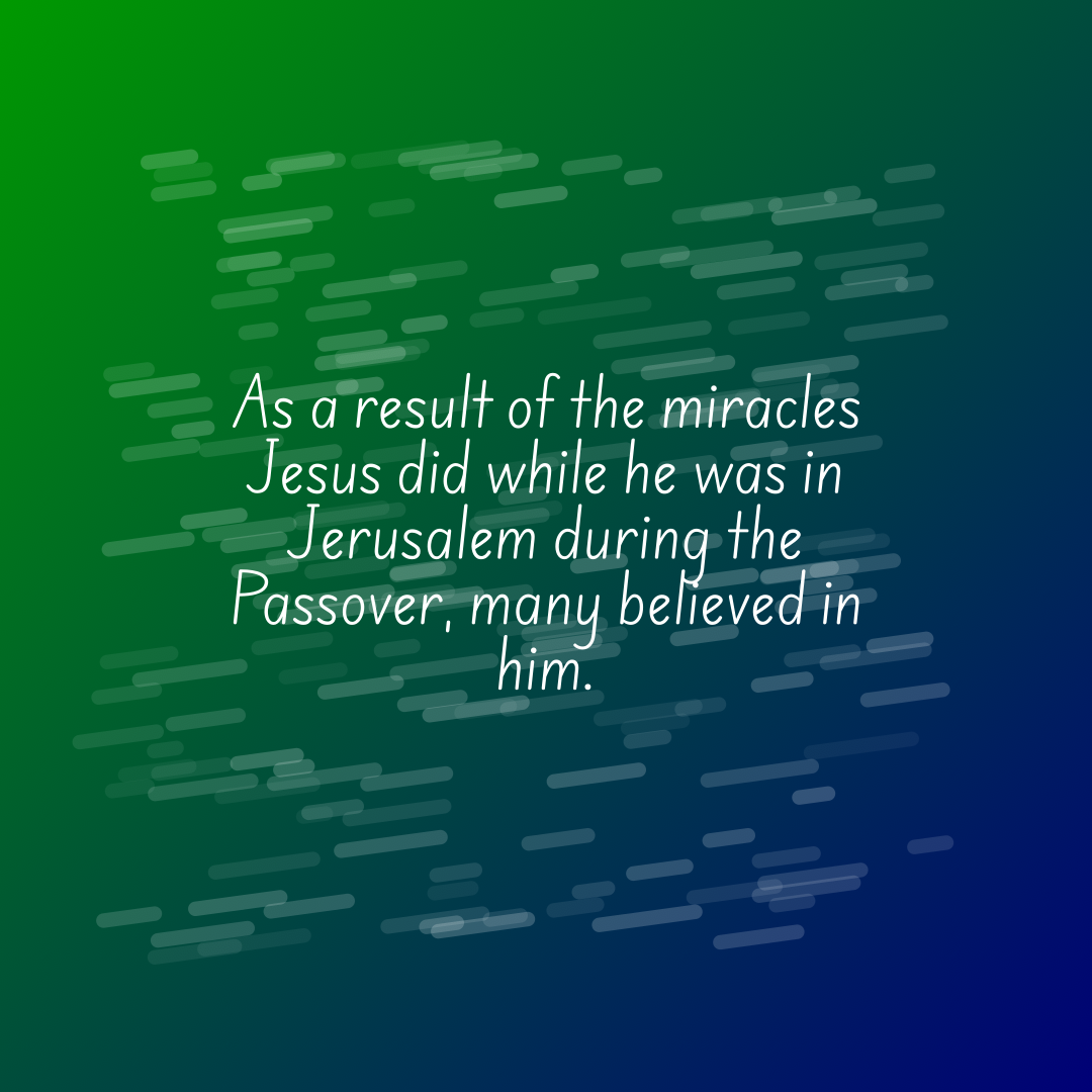 Verse of the Day Image for 2026-08-13. Scripture reference John 2: 23