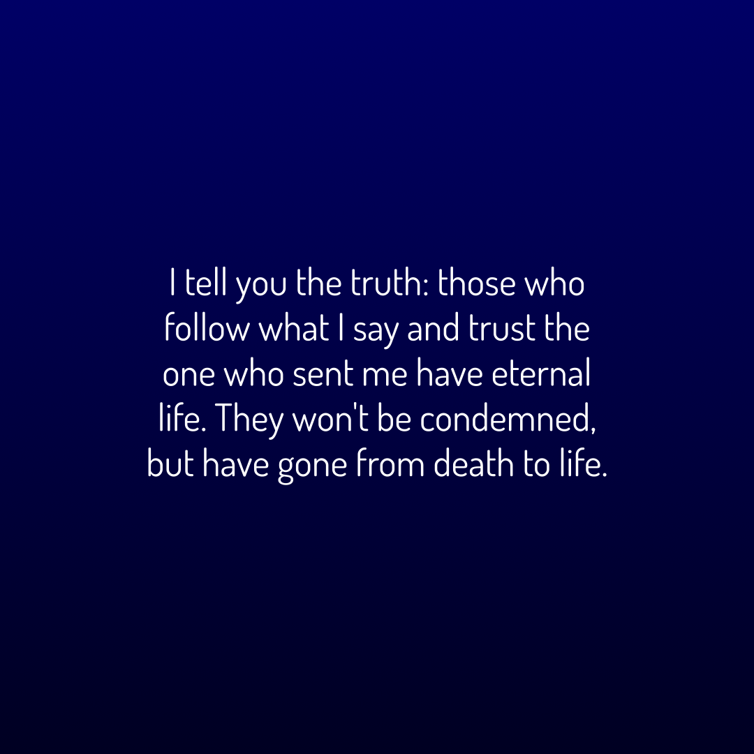 Verse of the Day Image for 2026-09-04. Scripture reference John 5: 24