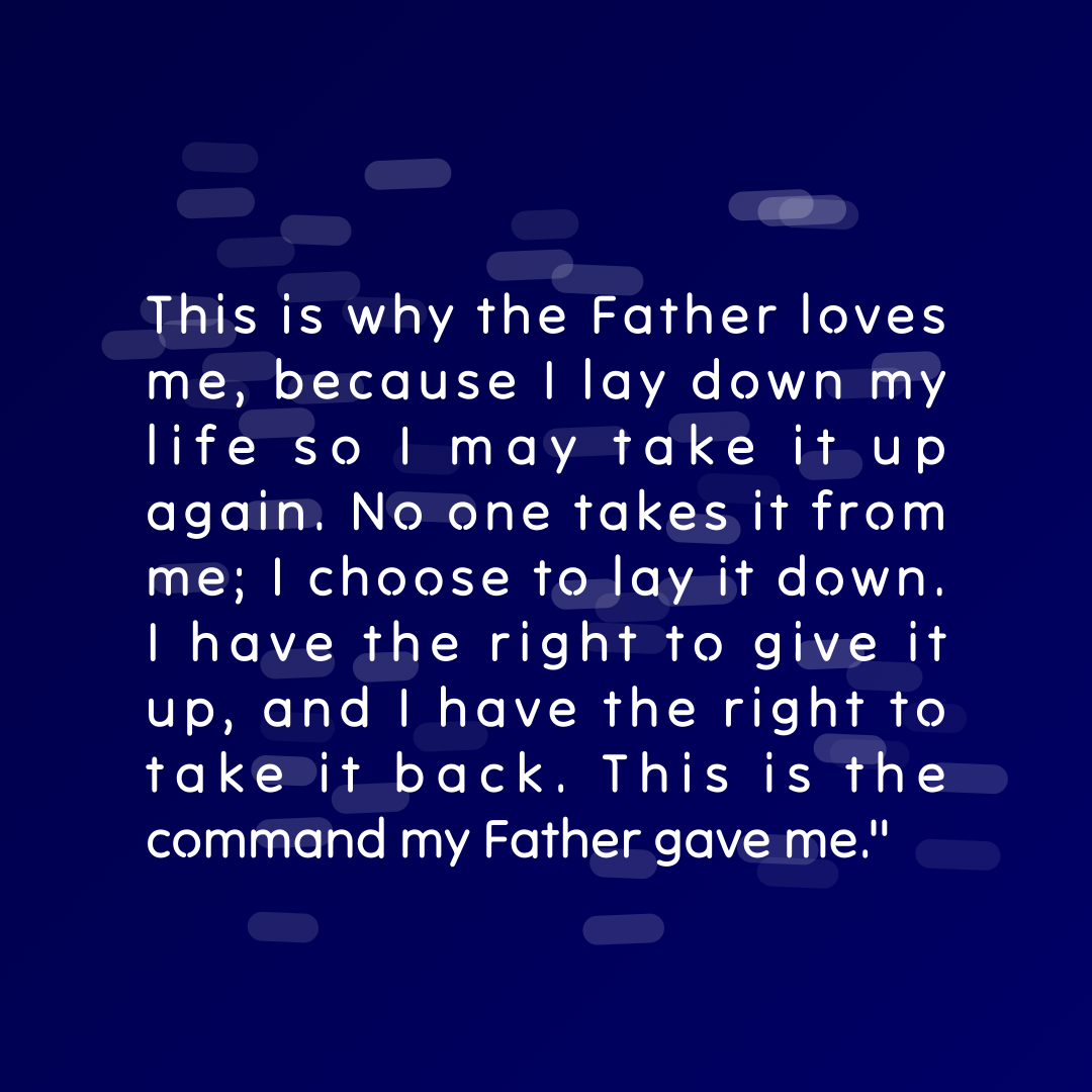 Verse of the Day Image for 2026-10-09. Scripture reference John 10: 17-18